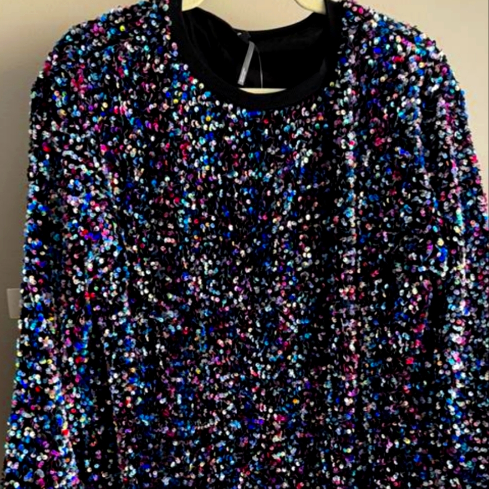 NEW Anthropologie Long-Sleeved & Lined Sequin Tunic Dress - Picture 7 of 9